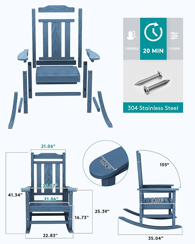 SERWALL HDPE Oversized Outdoor Rocking Chairs Set of 4, Patio Rocker, All - Image 6