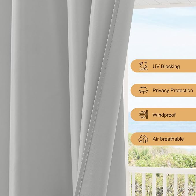 Outdoor Curtains for Patio Waterproof Rod Pocket 4 Pcs 54x84 Silver Grey | - Image 4