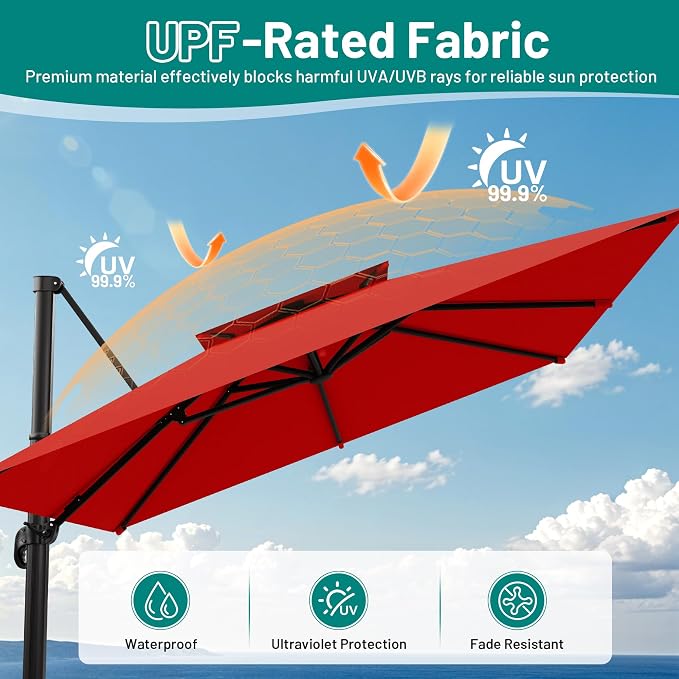 12×12 FT Double-Top Cantilever Patio Umbrella, Outdoor Umbrellas - Image 5