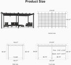 PURPLE LEAF Outdoor Pergola 12' X 18' Retractable Canopy Aluminum, Custom Shade - Image 7