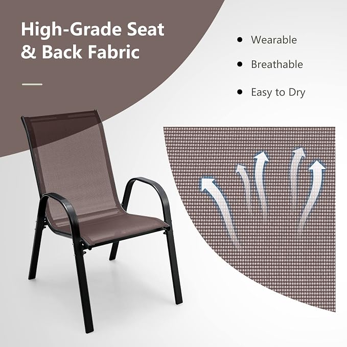 Tangkula Patio Dining Chairs Set of 4, Outdoor Stackable All Weather Heavy Duty - Image 9