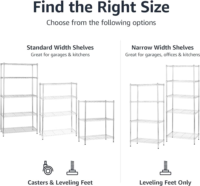 Amazon Basics 5-Shelf Adjustable, Heavy Duty Storage Shelving Unit on 4" Wheel - Image 5
