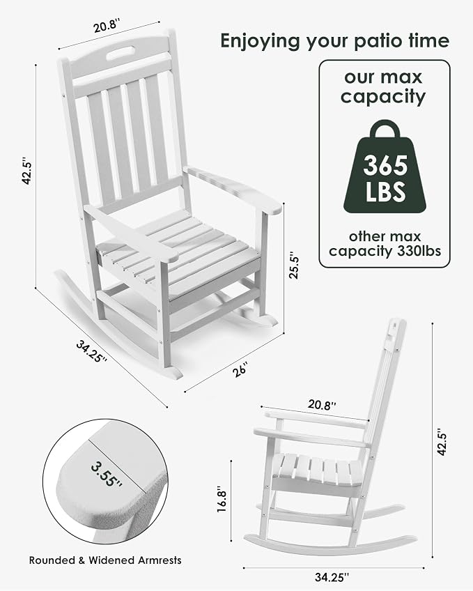 Outdoor Rocking Chair Set of 4, All-Weather Resistant Poly Lumber Rocker Chair - Image 2