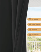 Outdoor Curtains for Patio Waterproof Rod Pocket 6 Pcs 54x120 Inch Black | - Image 4