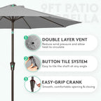 JEAREY 9FT Outdoor Patio Umbrella, Market Umbrella, Light Gray | Outdoor Table - Image 2