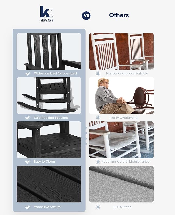 Oversized Outdoor Rocking Chair Set of 4, HDPE Patio Rockers - Image 7