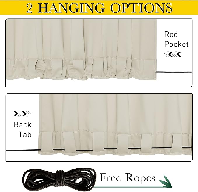 NICETOWN Gazebo Curtains Outdoor Waterproof W100 x L84 in Beige | Windproof - Image 3
