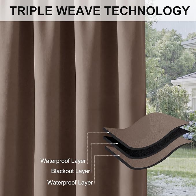 RYB HOME Extra Wide Outdoor Curtains 2 Panels or Patio Waterproof | Blackout - Image 7