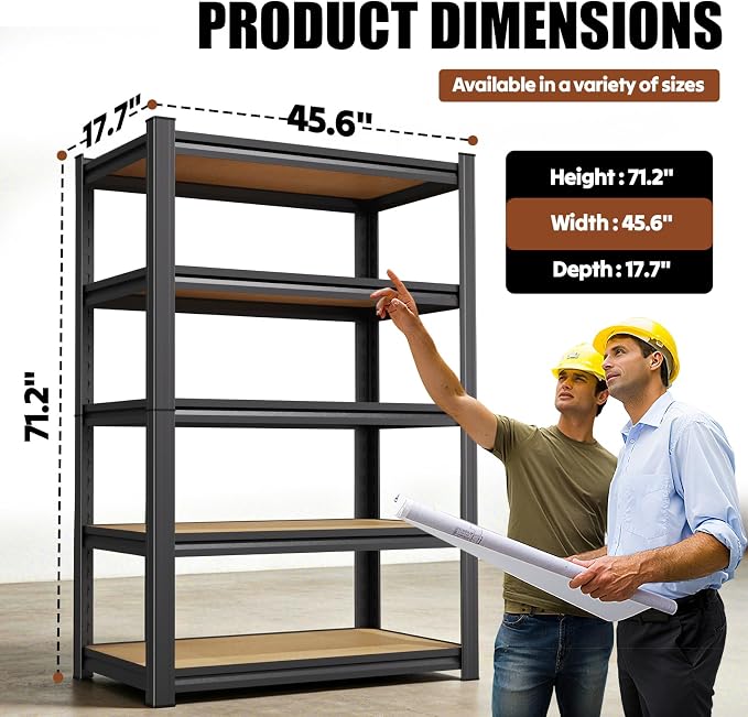 71.2" H Storage Shelves, 5 Tier Adjustable Wood Garage Shelving, Utility Tall - Image 2