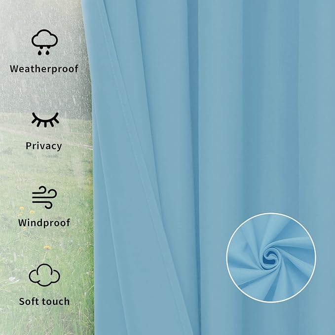 Easy-Going Outdoor Curtains for Patio 1 Panel, 110x96 inch, Sky Blue | - Image 6