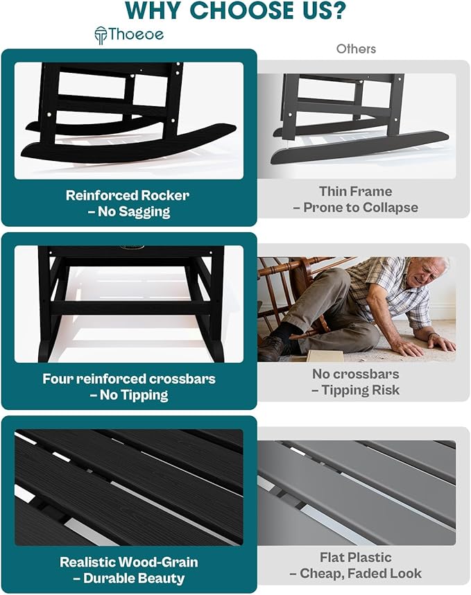 THOEOE Outdoor Rocking Chairs, Oversized Patio Rocking Chair | HDPE Outdoor - Image 4
