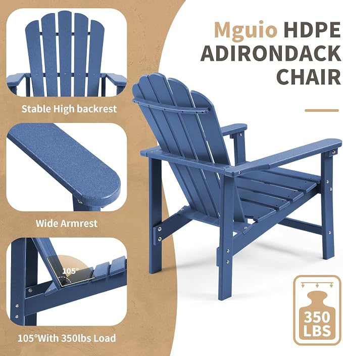 Oversized Stackable Adirondack Chair Set of 6, HDPE Fire Pit Chair | All-Weather - Image 6