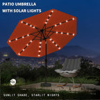 9FT Patio Umbrella with Solar Lights, Outdoor Market Umbrella with Tilt and - Image 6
