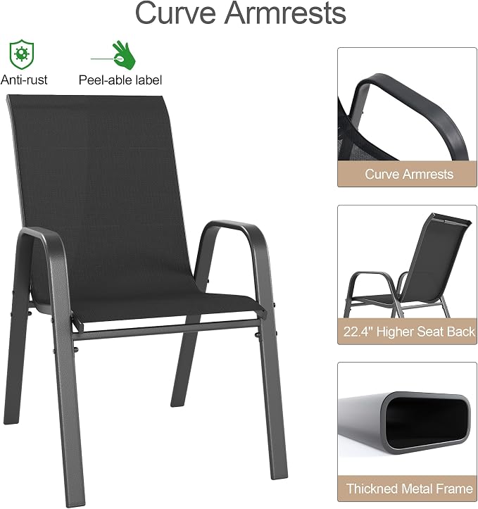 Outdoor Patio Chairs Set of 8 Stackable Dining Chairs All-Weather Textilene - Image 9
