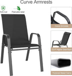 Outdoor Patio Chairs Set of 8 Stackable Dining Chairs All-Weather Textilene - Image 9