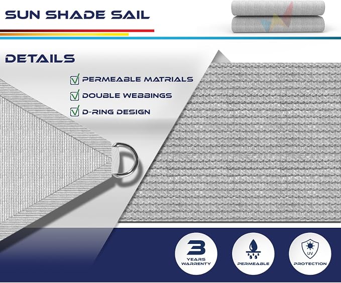 Windscreen4less 27' x 27' x 27' Sun Shade Sail Triangle Outdoor Canopy Cover UV - Image 3