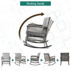 DECMICO 3-Piece Grey Wicker Rocking Chair Set, Outdoor Patio Furniture | Modern - Image 5