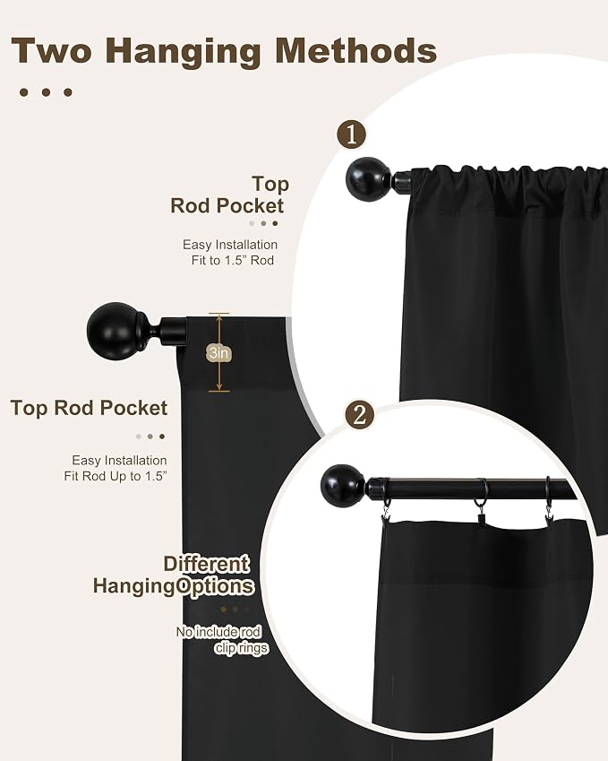Outdoor Curtains for Patio Waterproof Rod Pocket 6 Pcs 54x120 Inch Black | - Image 3