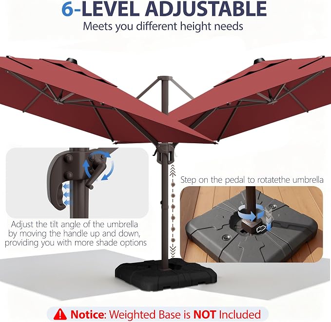 9' X 12' Cantilever Patio Umbrella Rectangle Outdoor Umbrella - Image 7