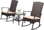 Outdoor HDPE Wicker Rocking Chair 3-Piece Patio Rattan Bistro Set 2 Rocker by Rattaner