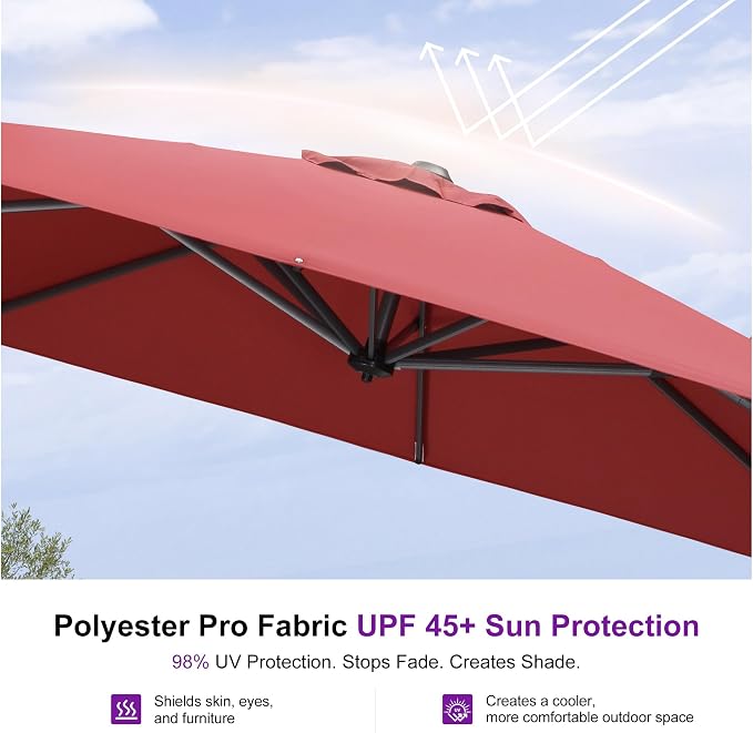 PURPLE LEAF Patio Outdoor Umbrella 9' x 9' Square All-Weather Terra | Large - Image 4