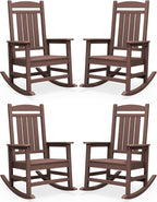 SERWALL Outdoor Rocking Chair Set of 4, Patio Rocking Chair, Coffee | HDPE by SERWALL