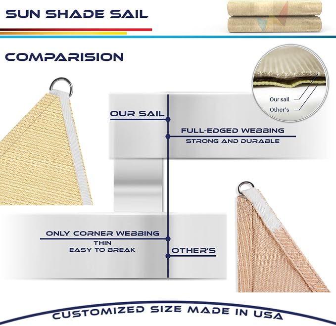 WINDSCREEN4LESS 13' x 13' x 13' Sun Shade Sail UV Block Fabric Canopy in Sand - Image 8