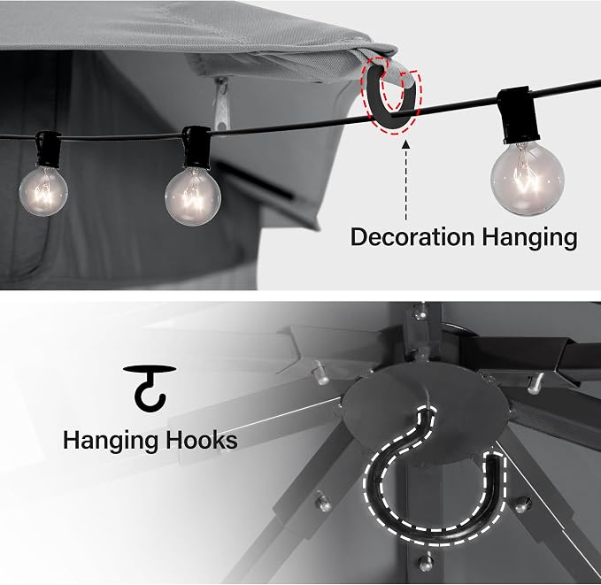 8'x8' Outdoor Gazebo with 50FT String Lights, Metal Heavy Duty Patio Canopy - Image 4