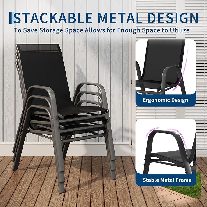 Patio Chairs Set of 4, Stackable Chairs - Image 4