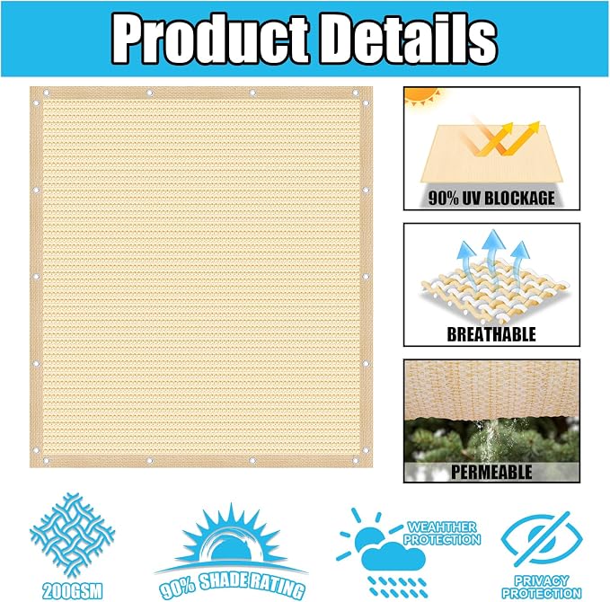 Amagenix 90% Pergola Shade Cover 5' X 14' Sun Shade Cloth - Image 3