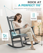 Oversized Outdoor Rocking Chairs Set of 3, 380lbs Heavy-Duty Large Patio Rocker - Image 5