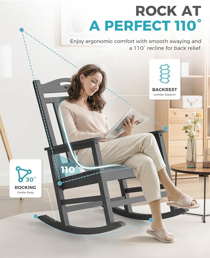 Oversized Outdoor Rocking Chairs Set of 3, 380lbs Heavy-Duty Large Patio Rocker - Image 5
