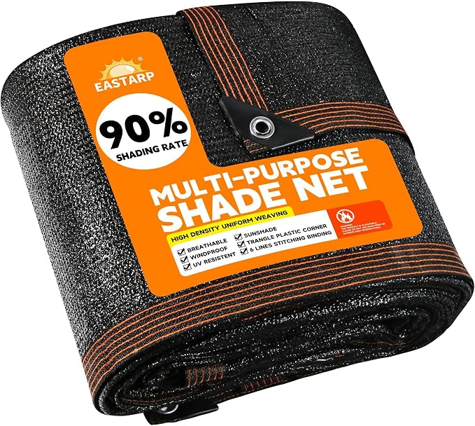 90% Shading Rate 12'x12' Black Shade Cloth, UV Resistant Durable Mesh Tarp by EASTARP