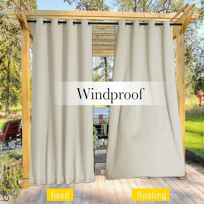 NICETOWN Gazebo Curtains Outdoor Waterproof W100 x L84 in Beige | Windproof - Image 7