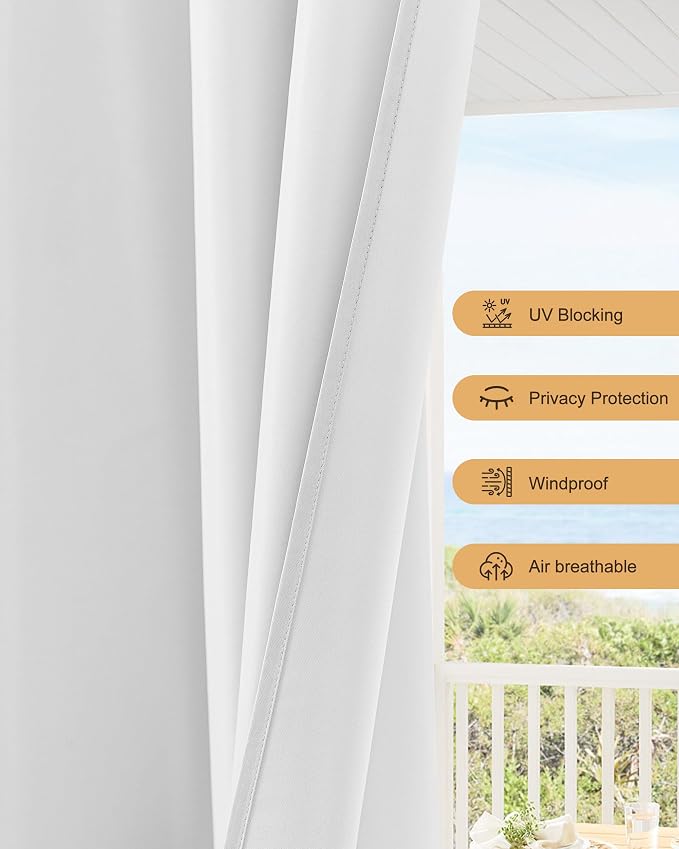 Outdoor Curtains for Patio Waterproof Rod Pocket 8 Pcs 54x84 Inch White | - Image 4
