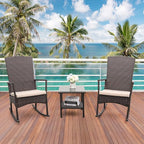 Outdoor HDPE Wicker Rocking Chair 3-Piece Patio Rattan Bistro Set 2 Rocker - Image 3