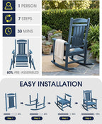 Oversized Outdoor Rocking Chairs Set of 4, Porch Rocker Unique Blue | - Image 8