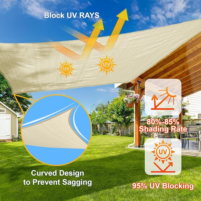 Sun Shade Sail 7'x9' Butter Cream Rectangle Custom Size | 95% UV Block - Image 4