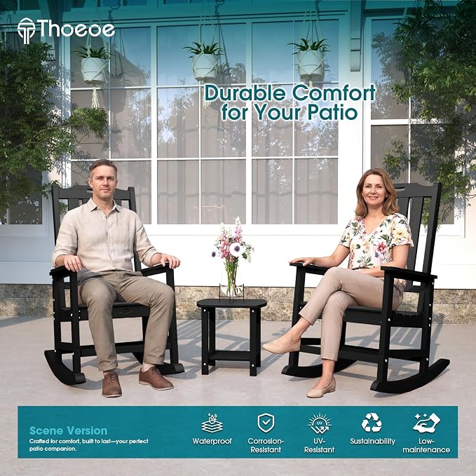 THOEOE Outdoor Rocking Chairs, Oversized Patio Rocking Chair | HDPE Outdoor - Image 2