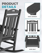 Oversized Outdoor Rocking Chairs Set of 3, 380lbs Heavy-Duty Large Patio Rocker - Image 6