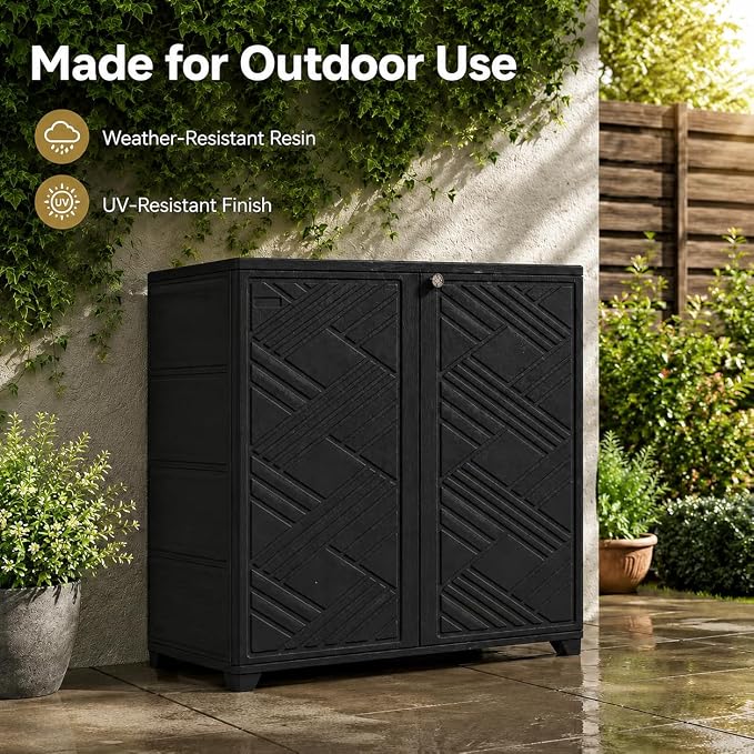 ADDOK Outdoor Storage Cabinet, 60 Gallon Waterproof Resin Patio Storage Cabinet - Image 4
