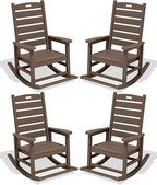 SERWALL Outdoor Rocking Chair Set of 4, Oversized HDPE Rocker, Coffee | by SERWALL
