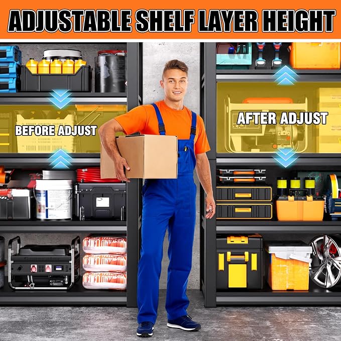46''W Garage Shelving, AdjustableTall Heavy Duty Shelving, 5T Garage Shelves - Image 4