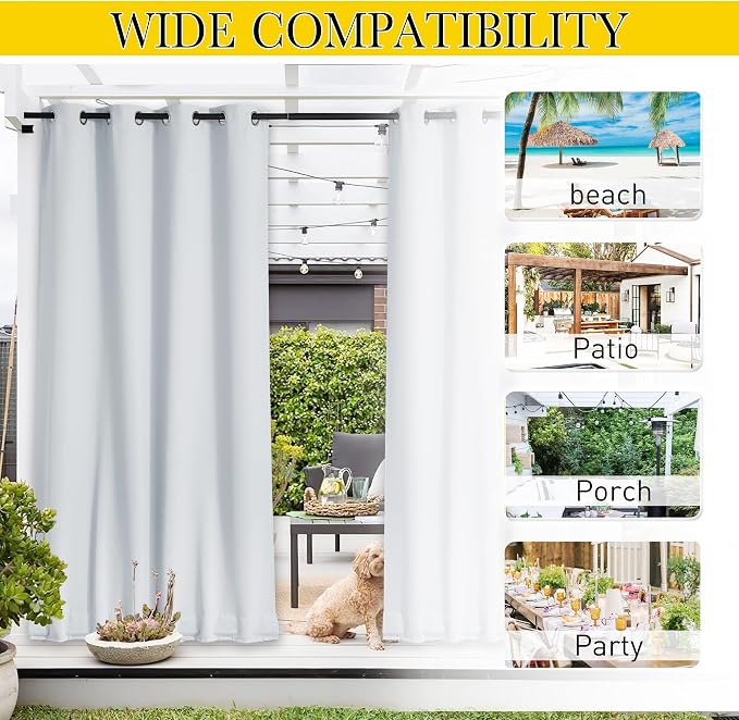 NICETOWN 2 Panels Outdoor Curtains Waterproof Extra Long W52xL108 White | - Image 8