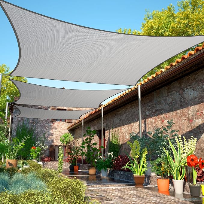 12' x 18' Grey Sun Shade Sail UPF50 Rectangle smTAPR0816 Canopy Fabric Cloth by ShadeMart