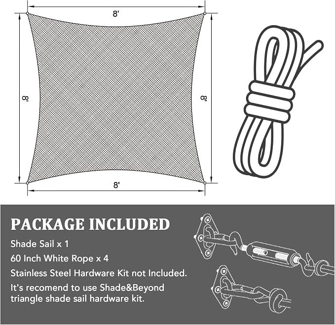 Shade&Beyond 8'x8' Sun Shade Sail Canopy Rectangle, UV Block Breathable Curved - Image 7
