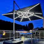 PURPLE LEAF Cantilever Umbrella 10' X 10' Double Top Solar LED Light, Stays by PURPLELEAF