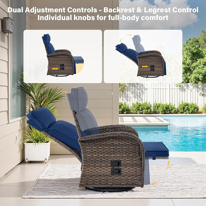 Dual-Adjust Outdoor Swivel Recliner Chairs – Reclining Patio Chair - Image 3