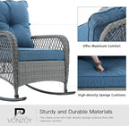 Patio Furniture Set 3 Pieces, Wicker Outdoor Rocking Bistro Set, Backyard or - Image 5