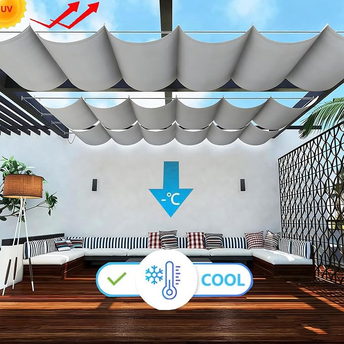 Retractable Wave Sun Shade Sail 11' x 11' Waterproof Pergola Shade Cloth Cover - Image 2